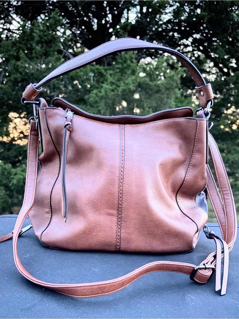 Realer Brown Faux Leather Hobo Bag Convertible Crossbody & Shoulder Purse
